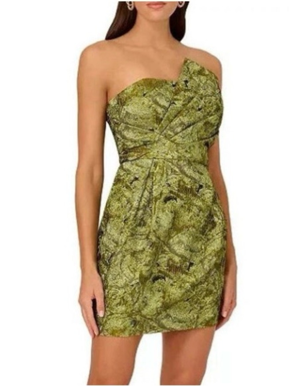 Liv Foster Jacquard Strapless Olive Green Textured Formal Mini Dress Sz 6 NWT